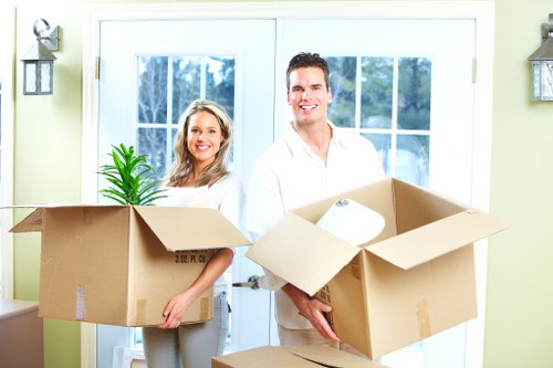 Organised boxed belongings ready for mobile storage collection in Roehampton